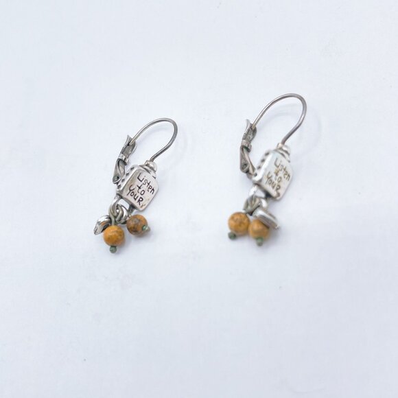 Jasper Beaded Earrings With Heart Charm & "Listen To Your Heart" Pendant - Picture 5 of 5